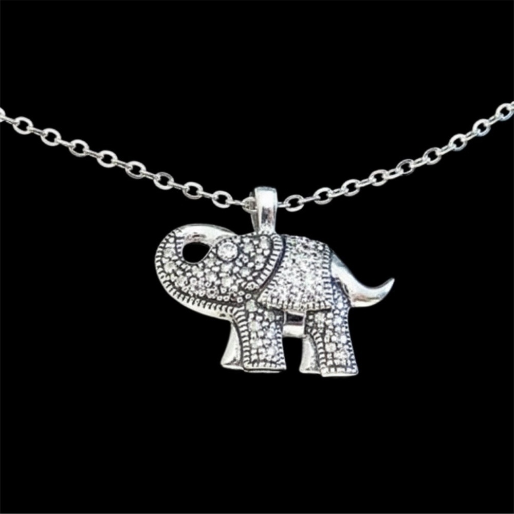 Silver Lucky Elephant (with Trunk Up) Pendant Necklace with Marcasite - Picture 3 of 5